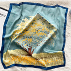 2025 Silk Shawl Print Headscarf Cat Hair Wrap Neckerchief Female Satin Square Scarf For Women Headband Foulard Hijab Bandana