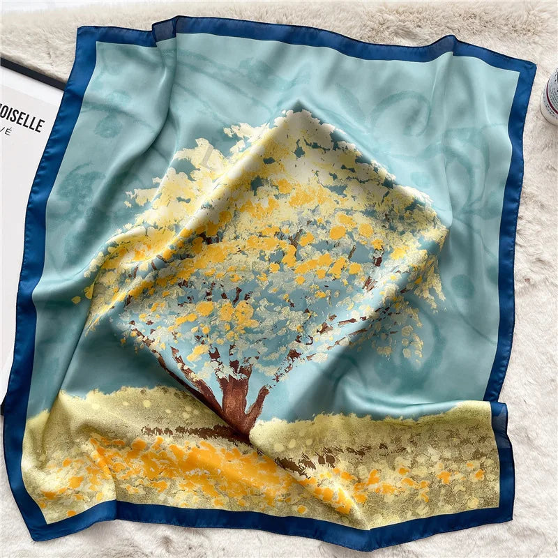 2025 Silk Shawl Print Headscarf Cat Hair Wrap Neckerchief Female Satin Square Scarf For Women Headband Foulard Hijab Bandana