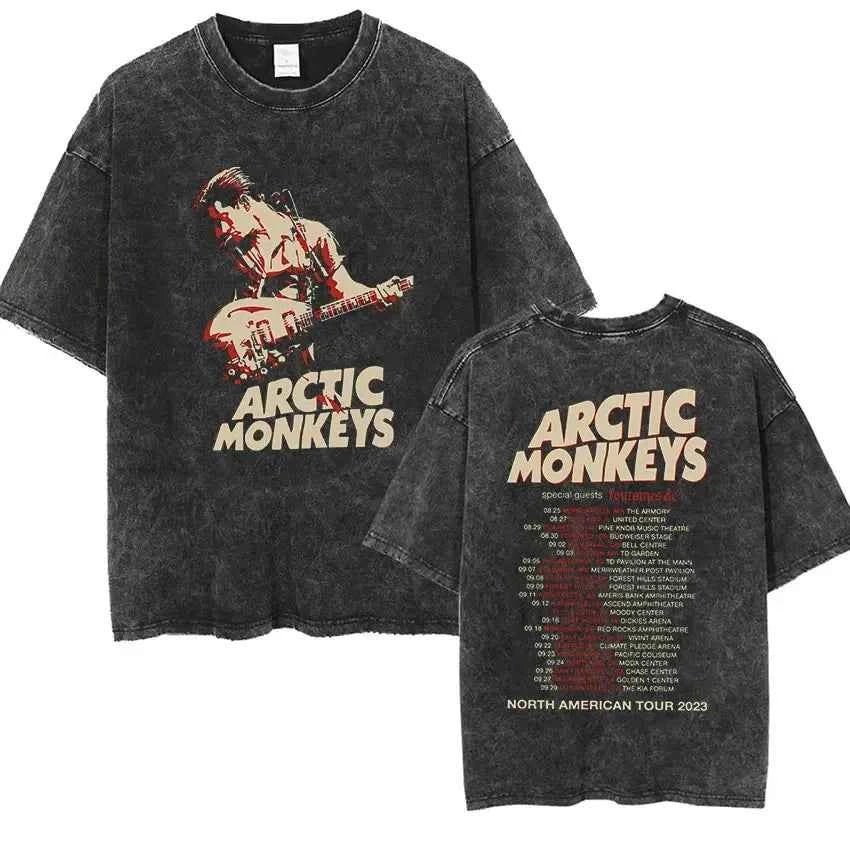 Retro Rock Arctic Monkeys Music Album Graphic T-Shrit Men's Vintage Washed Oversized Short Sleeve T Shirt Y2k Hip Hop Streetwear
