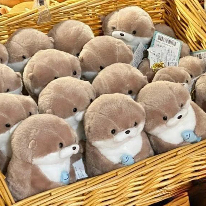 Delightful Otter Plush Keychain with Fish Pendant; Cute Charm for School Bags or Wallet Decorations