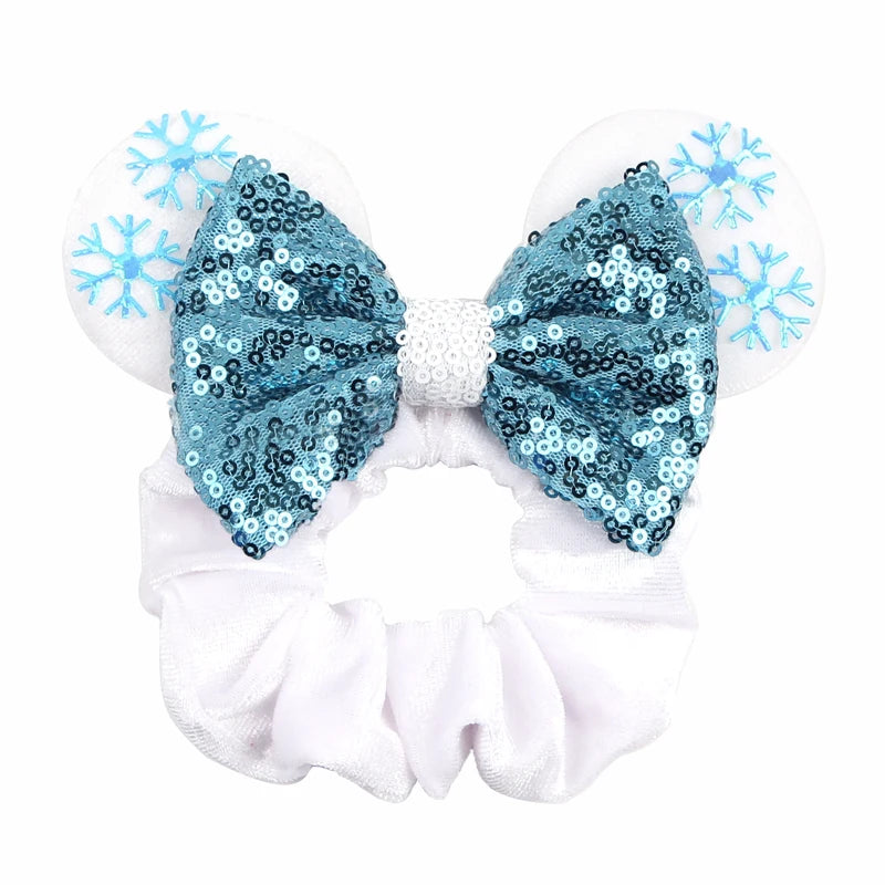 Cute Mouse Ears Velvet Scrunchies Hairband Women Elastic Ponytail Holder Girls Sequin Bow 2023 Kids Party DIY Hair Accessories