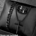 Cross-Style Accessories Set Bracelet Necklace Ring 3 Pieces Stainless Steel Elegant Suitable Both Men Women Fashionable Gift Set