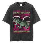 Creepy Cute Animal Graphic T-Shirts Vintage Washed Black Tees Funny Horror & Relatable Quotes Perfect for Anime Fans Streetwear