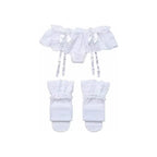 Women Lace Garter Belt And Stockings Set Jacquard Suspenders Panty Satin Bow Mini Skirt Hosiery Mesh Lingerie Pantyhose Womens