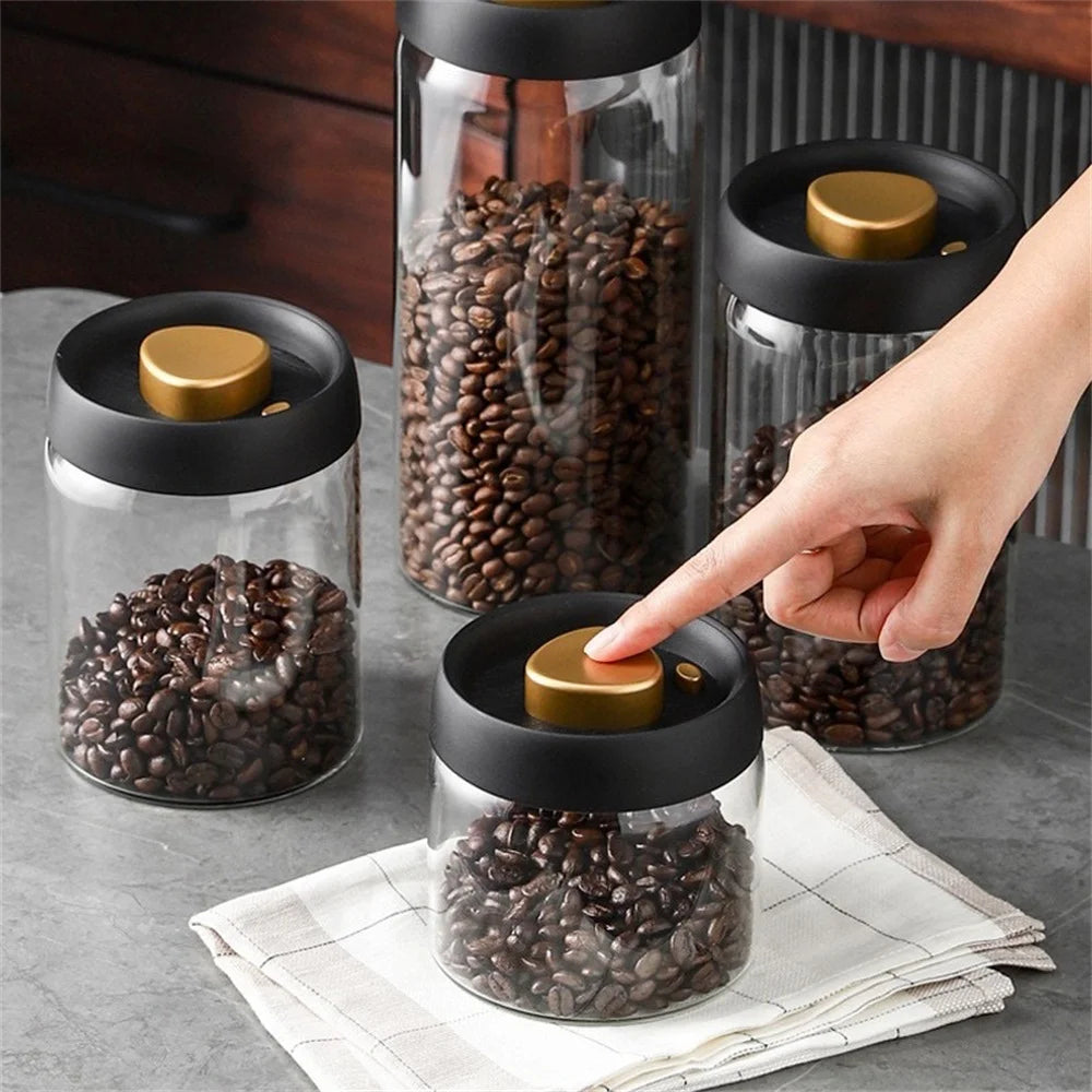 1pack Coffee Bean Storage Container Airtight Lid Sealed with Press-Down Vacuum Glass Coffee Canister,Food Storage,Coffee,Tea