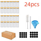 6/12/24pcs  Glass Spice Jars with Bamboo Lids Or Metal Lids Include Minimalist Spice Labels Stickers Collapsible Funnel Jar Set