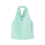 MUJER 2026 Halter Tops for Women Black Satin Backless Top Female Pink Summer Beach Top Woman off Shoulder Camisole Top Women