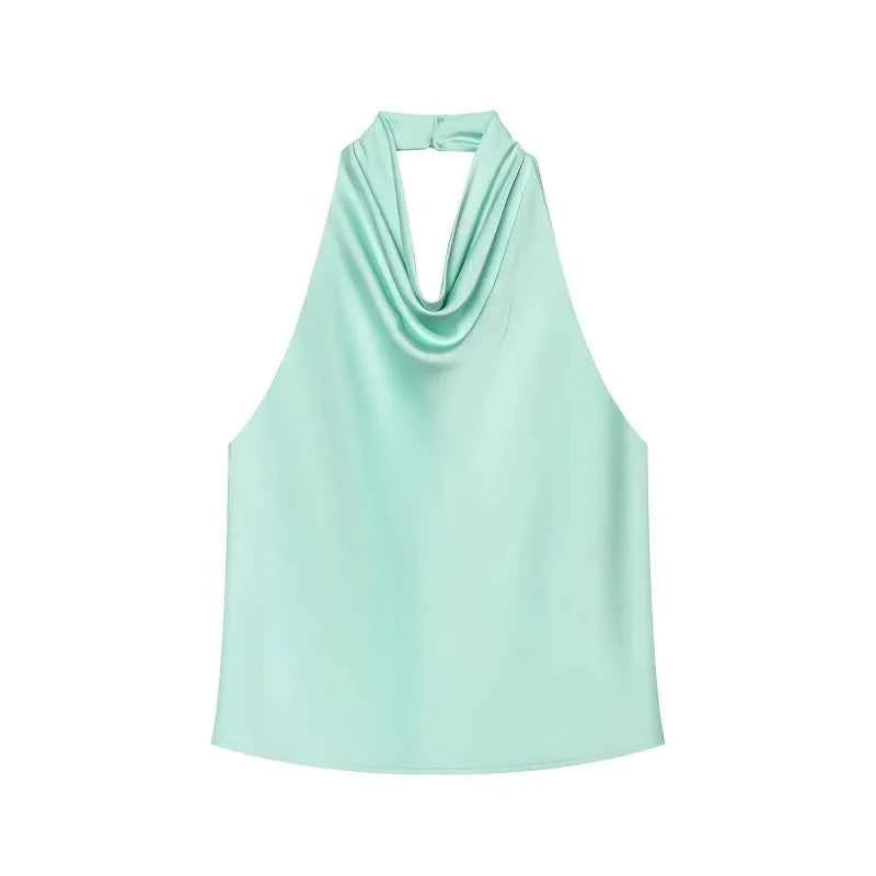 MUJER 2026 Halter Tops for Women Black Satin Backless Top Female Pink Summer Beach Top Woman off Shoulder Camisole Top Women