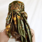 Satin Square Scarf Women Muslim Hijab Elegant 2025 Print Silk Neckerchief Shawl Wraps Headband Handle Hair Accessories Bandana