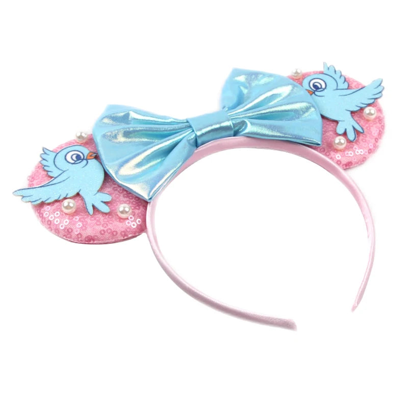 Cinderella Cartoon Mouse Ear Headband Sequin Bows Girl Adult Kid Halloween DIY Party Cosplay Hair Accessories Princess Hairband