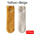 2 Pairs Cute Socks Bear Women Coral Velvet Thick Plush Warm Socks Sleep Fluffy Socks Cute Cartoon Lovely Floor Fuzzy Sock Winter