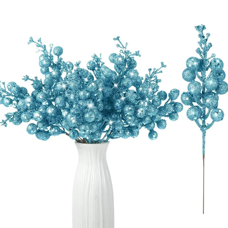 Glitter Artificial Flowers Berry Bouquet Christmas Decoration Xmas Tree Ornaments for Home Decor New Year Gift Accessory