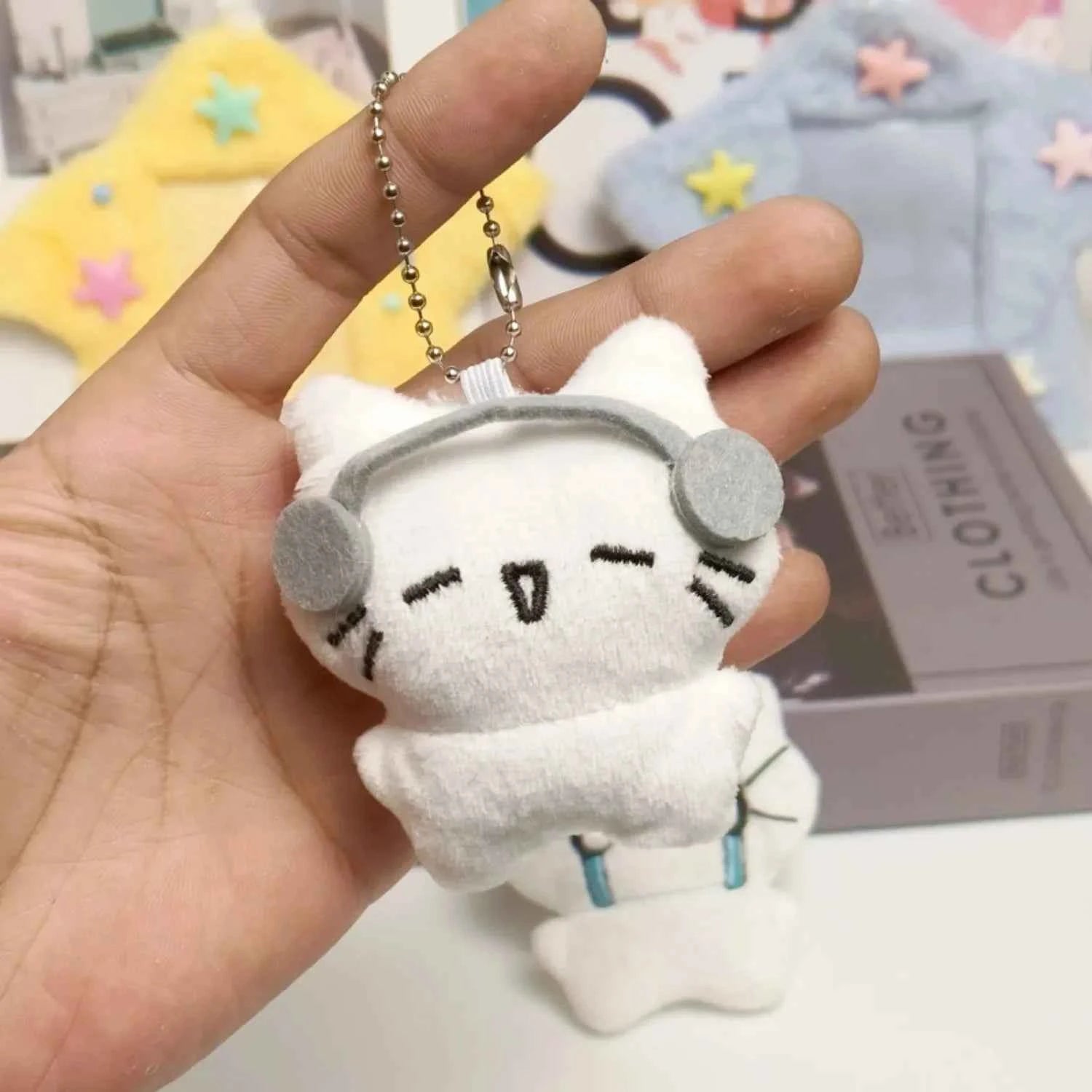Cute Headphone Cat Plush Keychain Bag Charm for Girls and Kids
