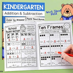32-Page Interactive Math Learning Workbook with Addition & Subtraction Worksheets, Crossword Puzzles, Colorful Math Activities
