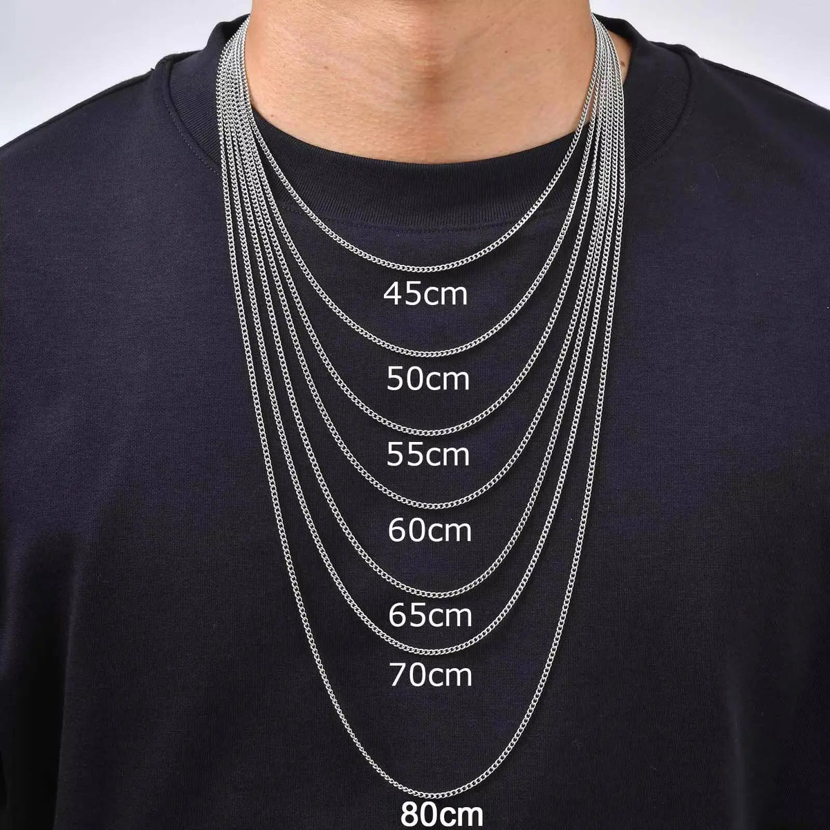 Vnox 45/50/55/60/65/70/80cm Silver Gold Color Link Chain Classic Necklace for Men, Stainless Steel Fashion Daily Jewelry Gift