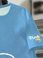 Summer Men's Round Neck Breathable T-Shirt with Cartoon Bear Print Pattern Suitable for Daily and Weekend Gifting to Friends