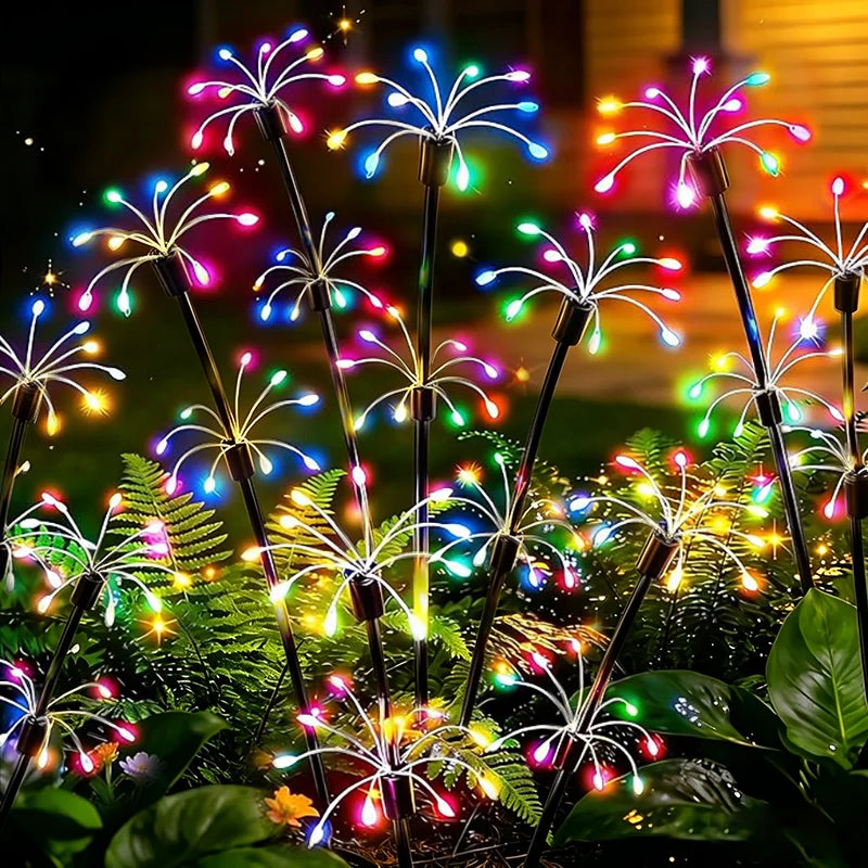 Waterproof Outdoor Solar Firework Sway Lights, Decorative Flower Lamp for Patio Garden Yard Atmosphere Lighting