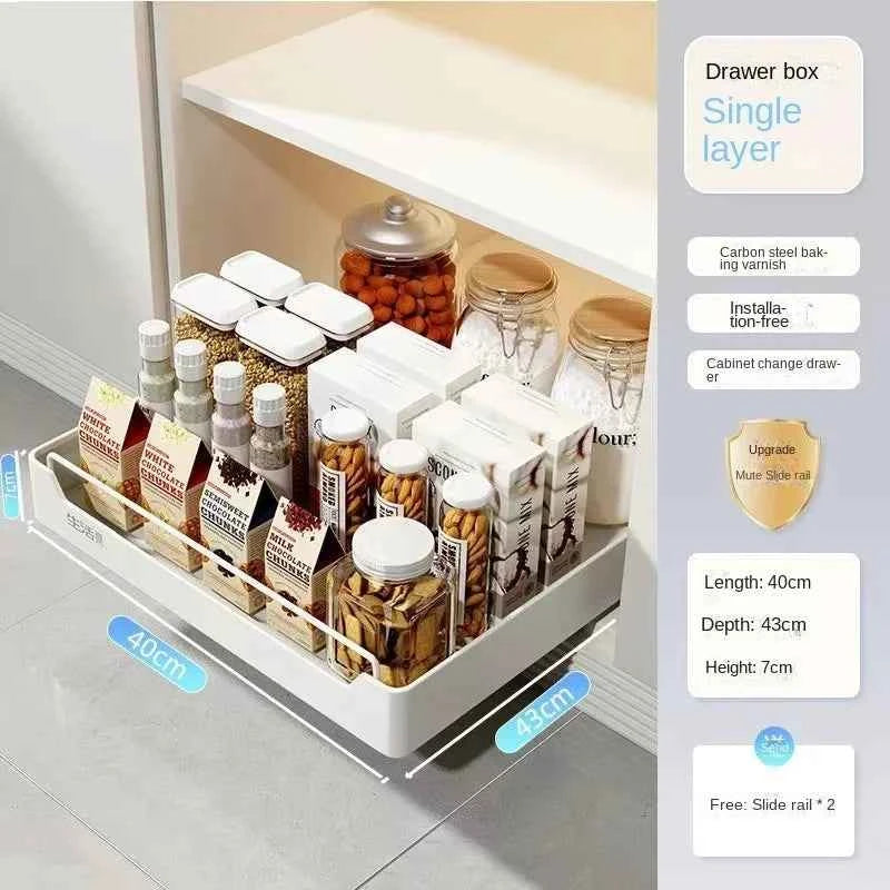 New Kitchen Storage Rack with Slide Rails Pull-out Kitchen Drawer Type Storage Tray Spice Box Storage Shelf Cabinets Organizer