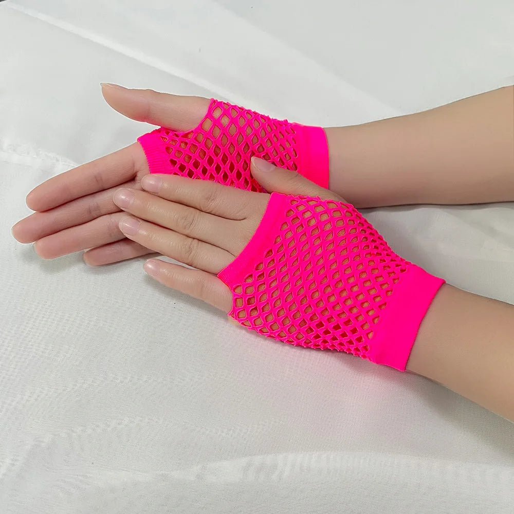 Solid color high-quality fingerless short fishing net gloves Fishing net fancy party dance mesh short gloves