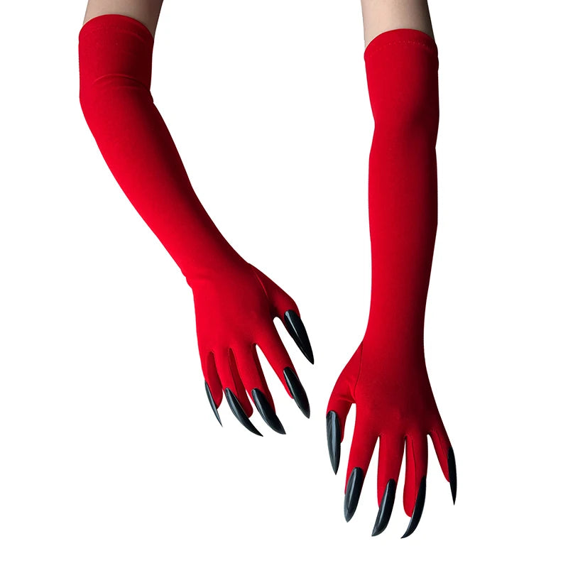 43cm Women Scary Claw Long Nail Elastic Mittens Halloween Black Devil's Ghost Claws Gloves Party Cosplay Performance Costume