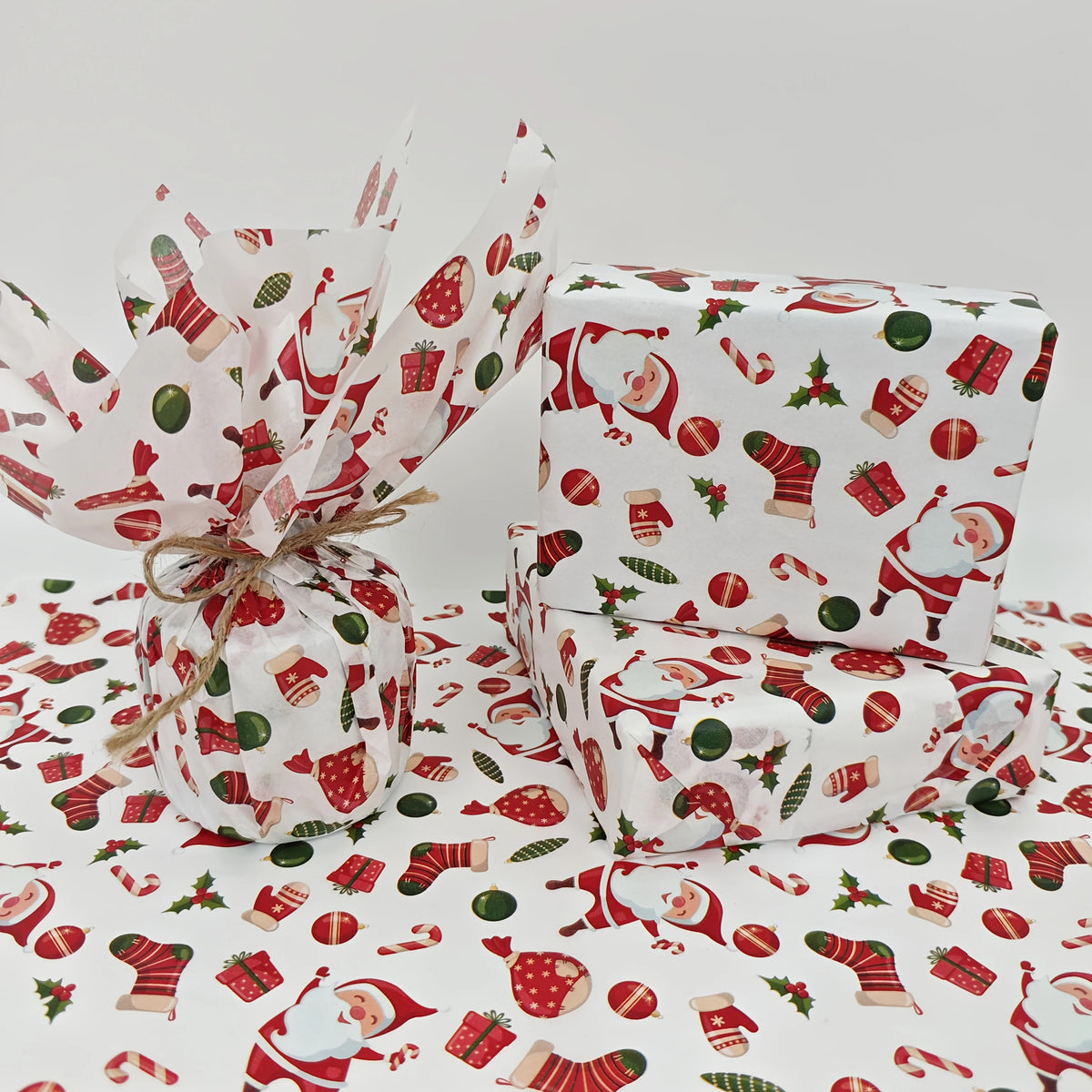 10/20 Sheets, Santa and Christmas Gift Patterned Tissue Paper, Santa, Christmas Gifts, Christmas Stockings, Colored Lights, Christmas