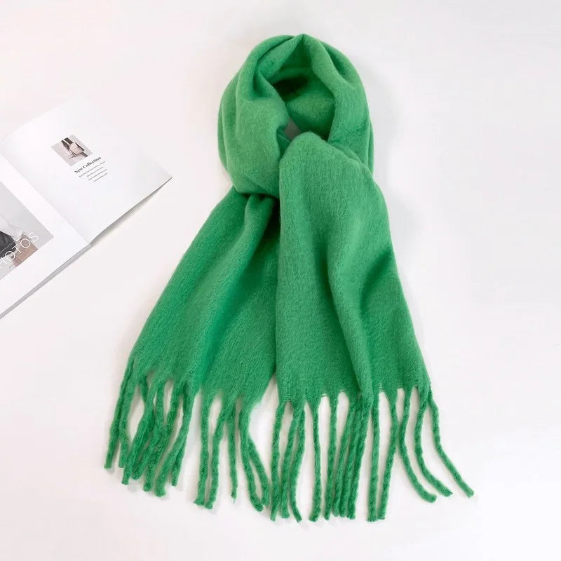 Winter Scarf for Women Cashmere Warm Solid Pink Pashmina Blanket Wraps Female Thick Soft Bufanda Big Tassel Shawl Long Echarpe
