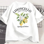 Lemon Letter Print T-shirt Short Sleeve Crew Neck Casual Top for Summer Women Kawaii Streetwear Graphic Tees Vintage Fruit Shirt