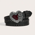 1Pcs Rose essential oil droplet heart-shaped leather belt, rivet decoration, Y2K punk gothic rock hip-hop style，spring，summer