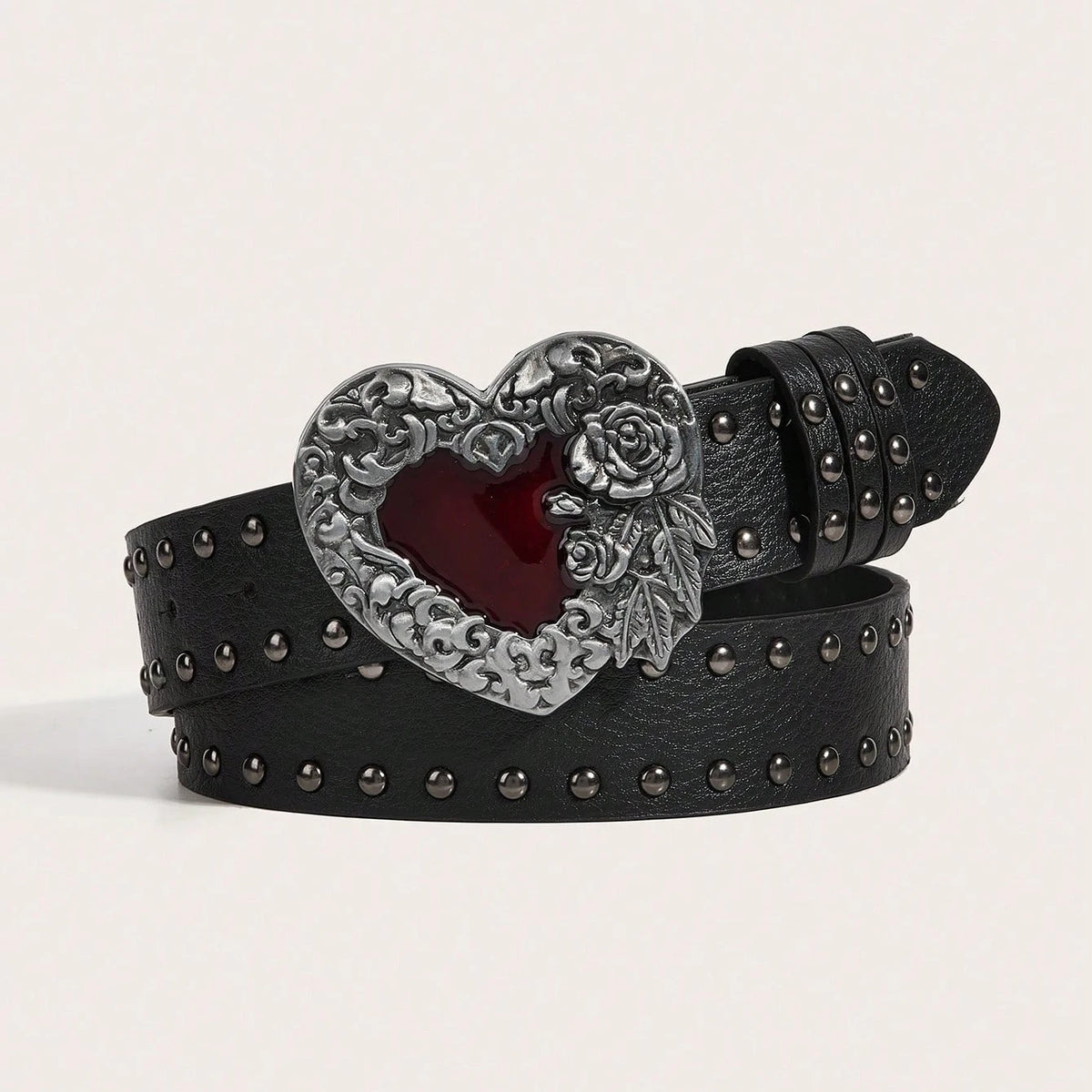 1Pcs Rose essential oil droplet heart-shaped leather belt, rivet decoration, Y2K punk gothic rock hip-hop style，spring，summer
