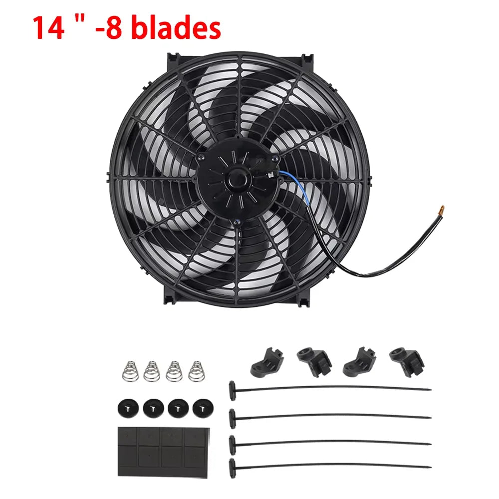 Universal 7/9/10/12/14/16 Inch 12V 80W 2100RPM Car Air Conditioning Cooling Fan Blade Cool Mounting Kit CF-1001