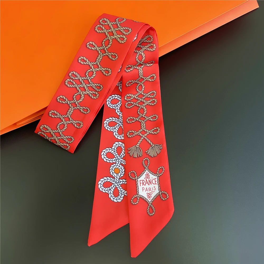 Fashion Women Hair Scarf 2024 New Brand Design Luxury Silk Scarf Fashion Print Headband Skinny Bag Scarves Neckerchief