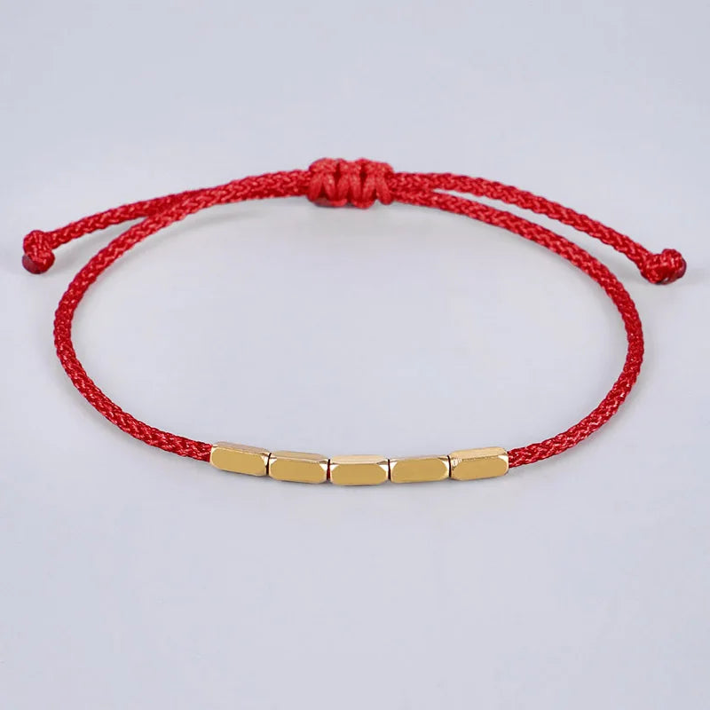 Handmade Tibetan Copper Bead Bracelet Buddhist Braided Cotton Luck Rope Bracelet Good Luck Success Amulet Women Men Vintage