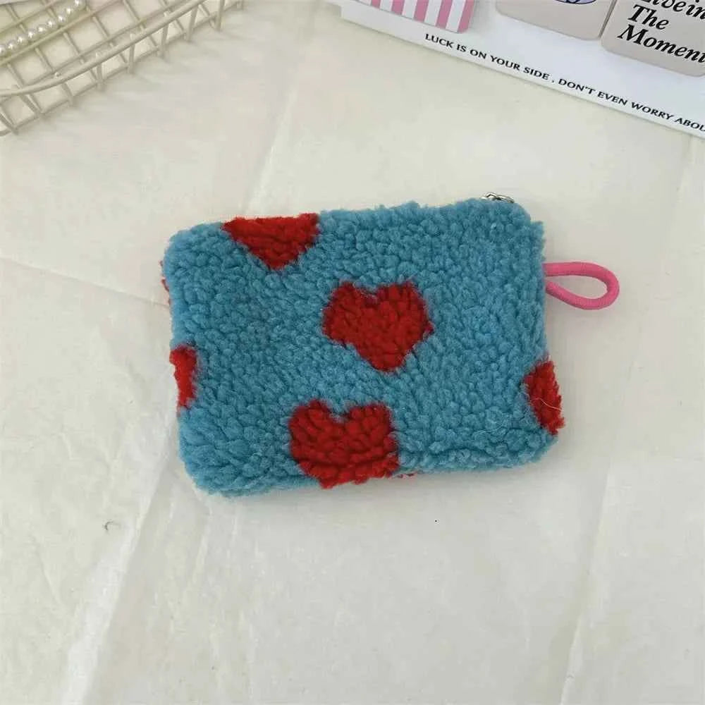 Heart Printed Cute Small Lipstick Cosmetic Bag Travel Makeup Organizer Toiletry Storage Bag Pouch Card Holder Purse Bags