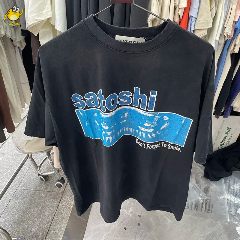 Summer Streetwear Satoshi Nakamoto T Shirt Men Woman Fashion Vintage Print Short Sleeve Washed Damaged Hole Old  Top Tee
