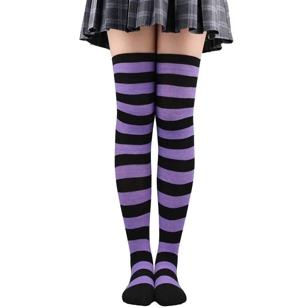 Womens Striped Thigh High Stockings Ladies Girls Black White pink Long Over Above Knee Socks femboy Cosplay Lolita Harajuku Y2k