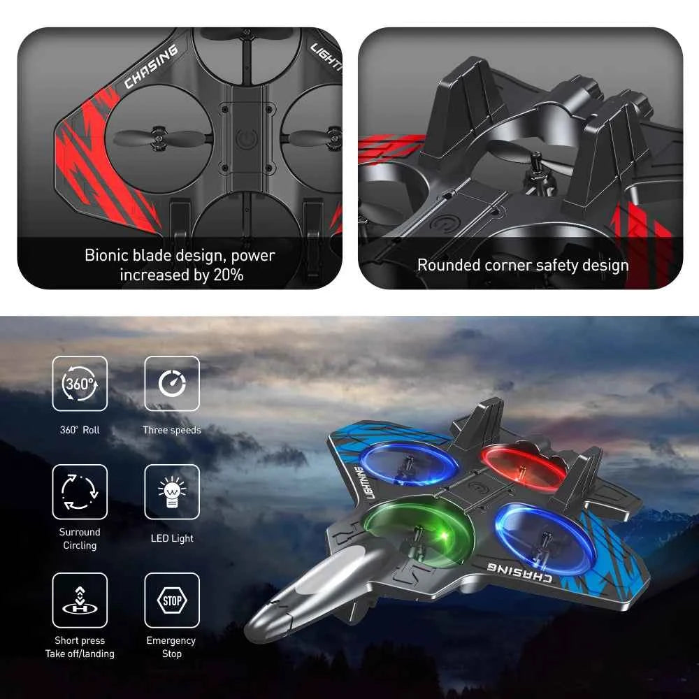 E72 High - Performance foam aircraft stunt intelligent fixed height hover 360 ° turn UAV remote LED lights control fighter toy