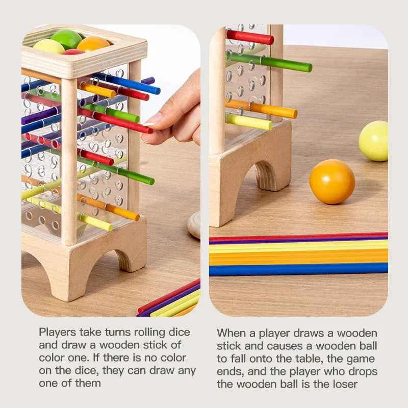 Wooden Stick Board Game Parent Child Interaction Montessori Wooden Toys, 4-sided Acrylic Cylinder Game, Stick Picking Game