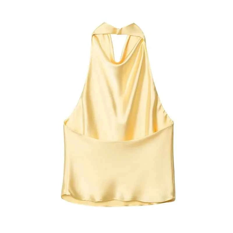 MUJER 2026 Halter Tops for Women Black Satin Backless Top Female Pink Summer Beach Top Woman off Shoulder Camisole Top Women