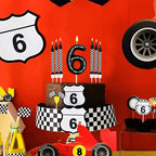 7Pcs/set Racing Cars Birthday Number Candles Black White Checkered Themed Cake Topper Kids Boys Birthday Party Decoration Favors