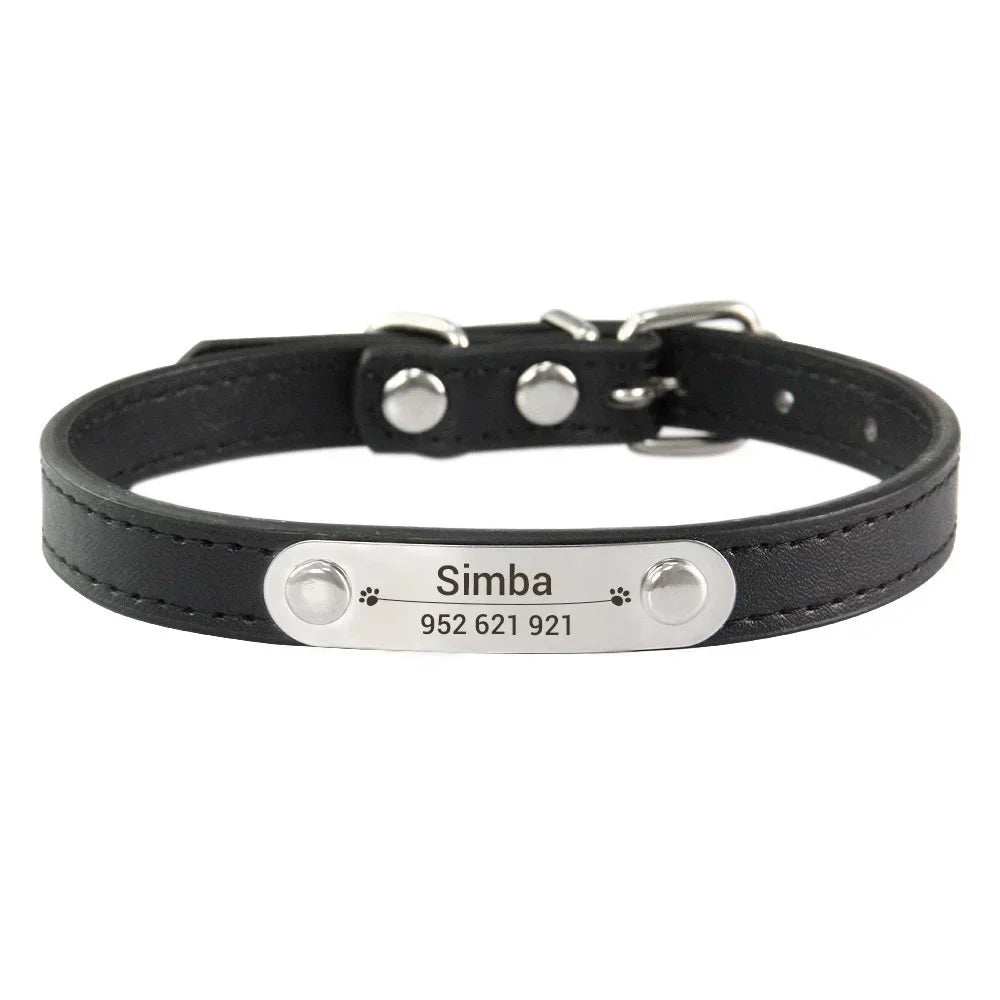 Personalized Dog Collar with Name Engraving – Anti-Lost PU Leather Collar for Dogs and Cats