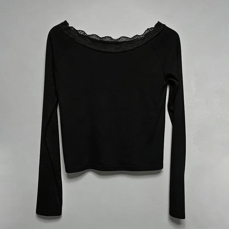 Lace Aesthetics Graphic Print Casual Gothic Y2k Long sleeve Top Spicy Girls Hip Hop Crop top Punk Streetwear Long sleeve T-shirt