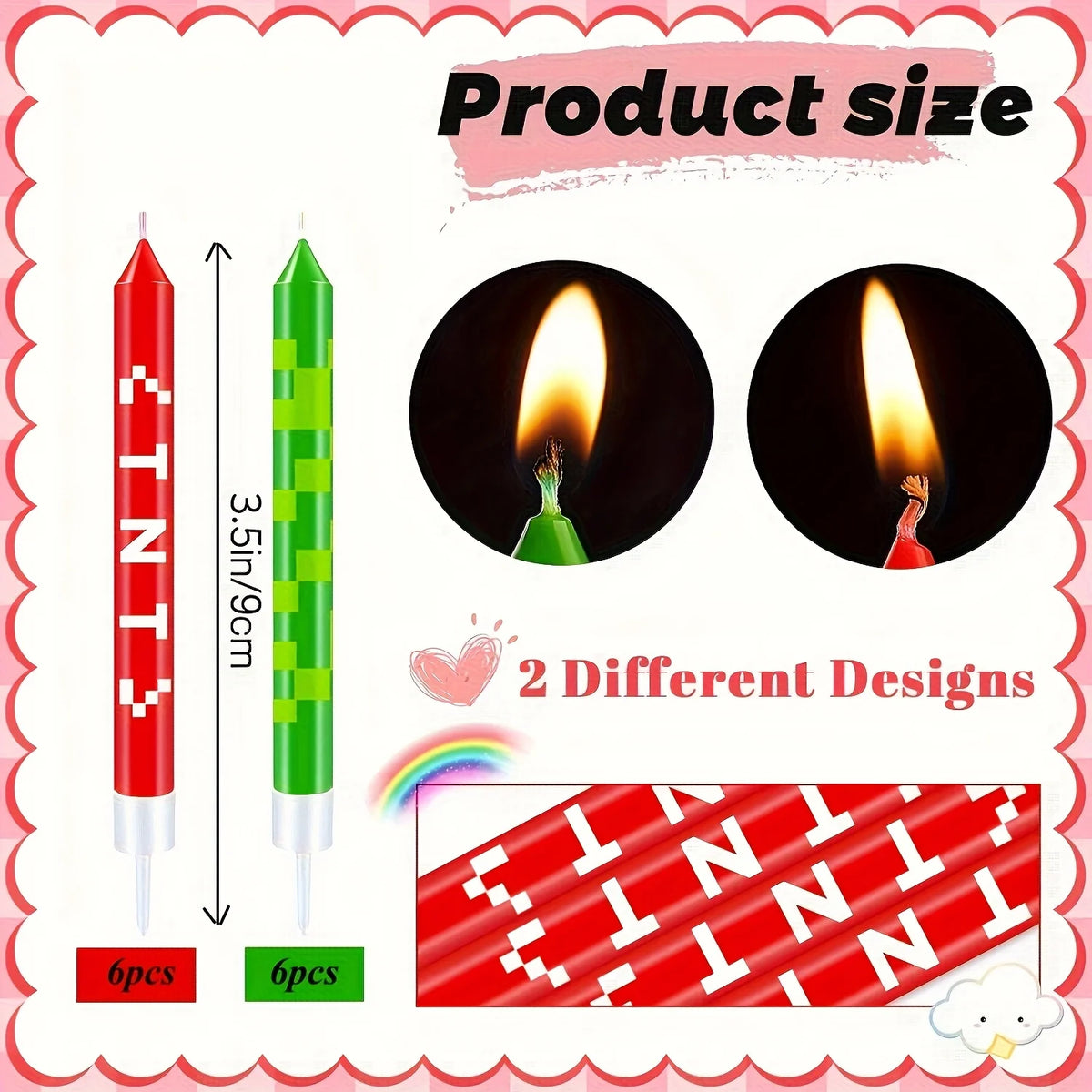 12/24pcs Green Pixel Cake Candle Decoration Red TNT Theme Green Wishing Candle Birthday Party Cake Candle Decorations Gift