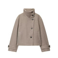 European and American 2025 Winter New Women's Loose and Casual Style Simple Long Sleeve Buckle Stand up Collar Coat