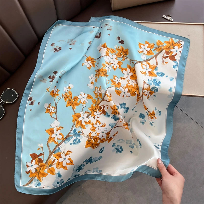 2025 Silk Shawl Print Headscarf Cat Hair Wrap Neckerchief Female Satin Square Scarf For Women Headband Foulard Hijab Bandana