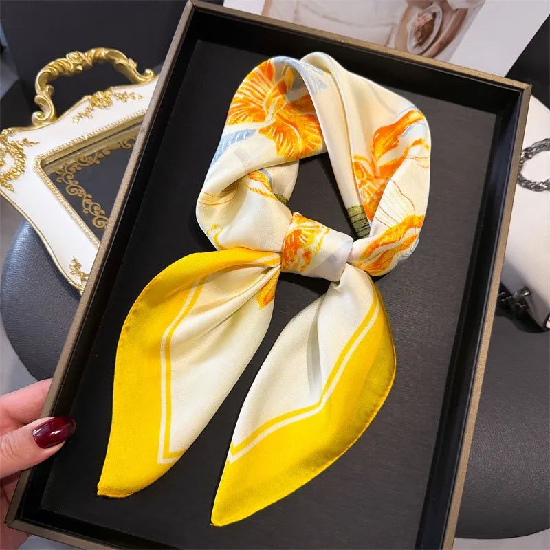 Bohemian Style Print Luxury Brand Silk Square Scarf Women Satin Shawls Neckerchief Wrap Scarves Bandana Hair Hjiab Floral