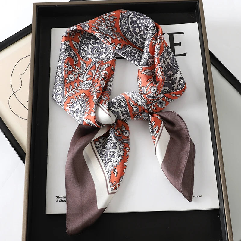 60Colors Luxury Scarf Women 70*70Cm Silk Feel Square Hair Wrapping Foulard Satin Shawl Big Size Head Bandana Hijab Handkerchief