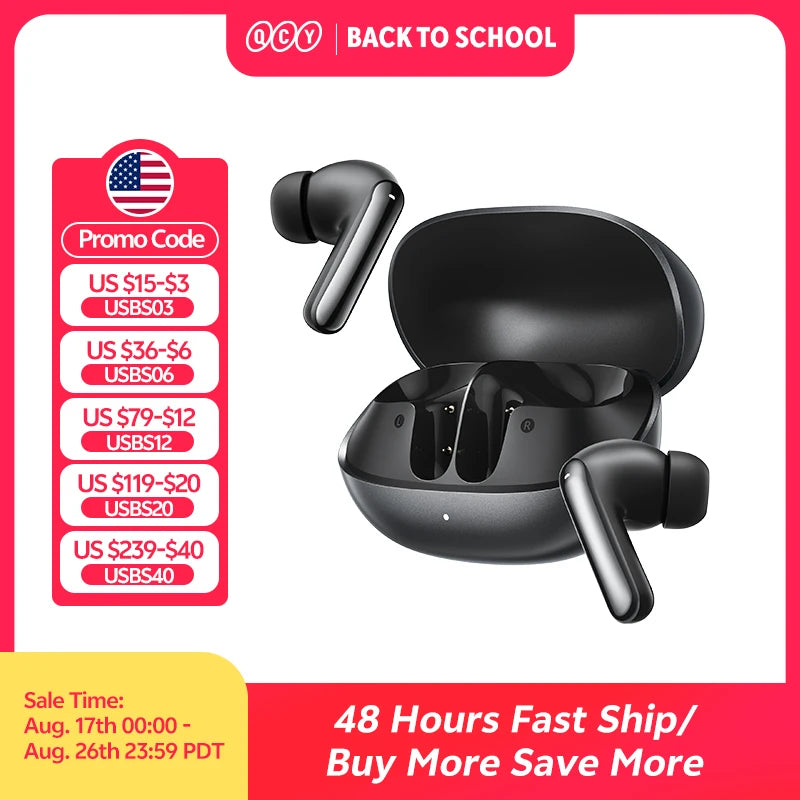 QCY Melobuds N20 BH25HT20A Wireless Bluetooth 6.0 Earphone -50dB Adaptive ANC 13mm Drivers Headsets 6 Mics HD Calls Earbud 40Hrs