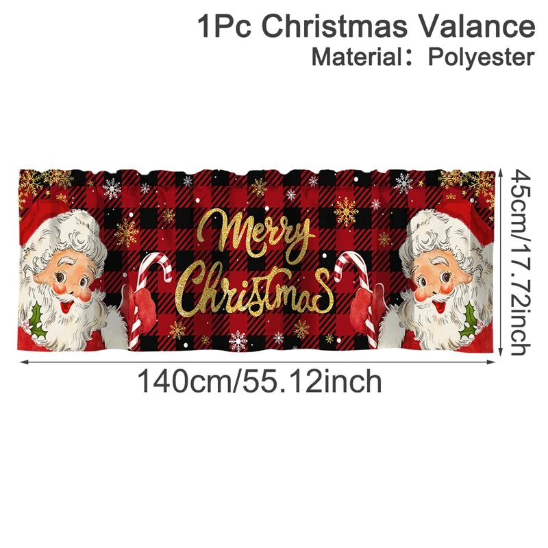 Christmas Short Curtains Valances Merry Christmas Decorations For Home 2026 Xmas Navidad Kitchen Bedroom Ornaments New Year 2027