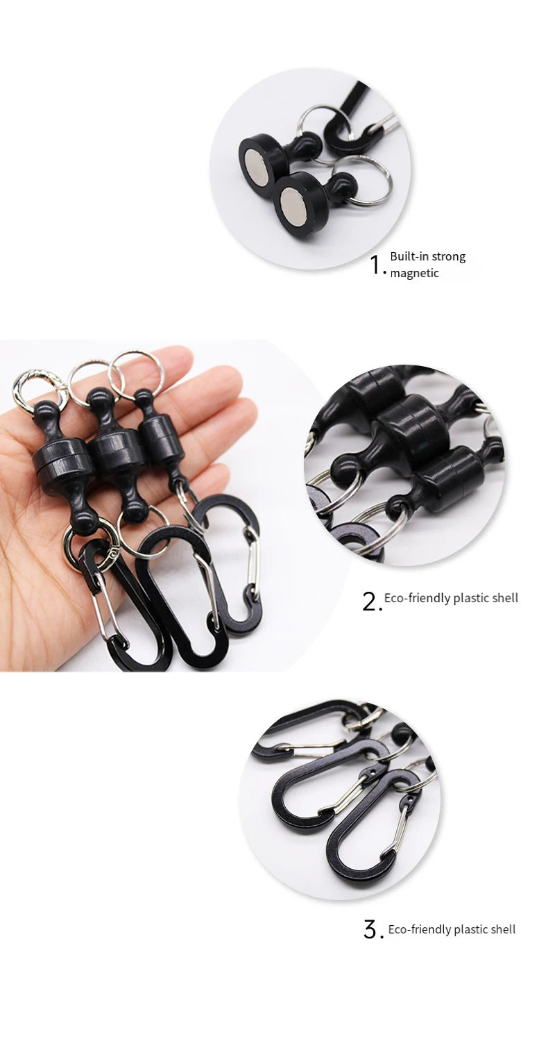 Portable Steel Fishing MRC Strong Magnetic Quick Release Clips Net Holder with Fishing Coil Lanyard Aluminum Carabiner 105x20mm