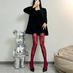Black Flower Lolita Women Socks Classic Lace Mesh Stocking Bottomed Pantyhose Hollow Lolita Retro Floral Rattan Stocking Tights